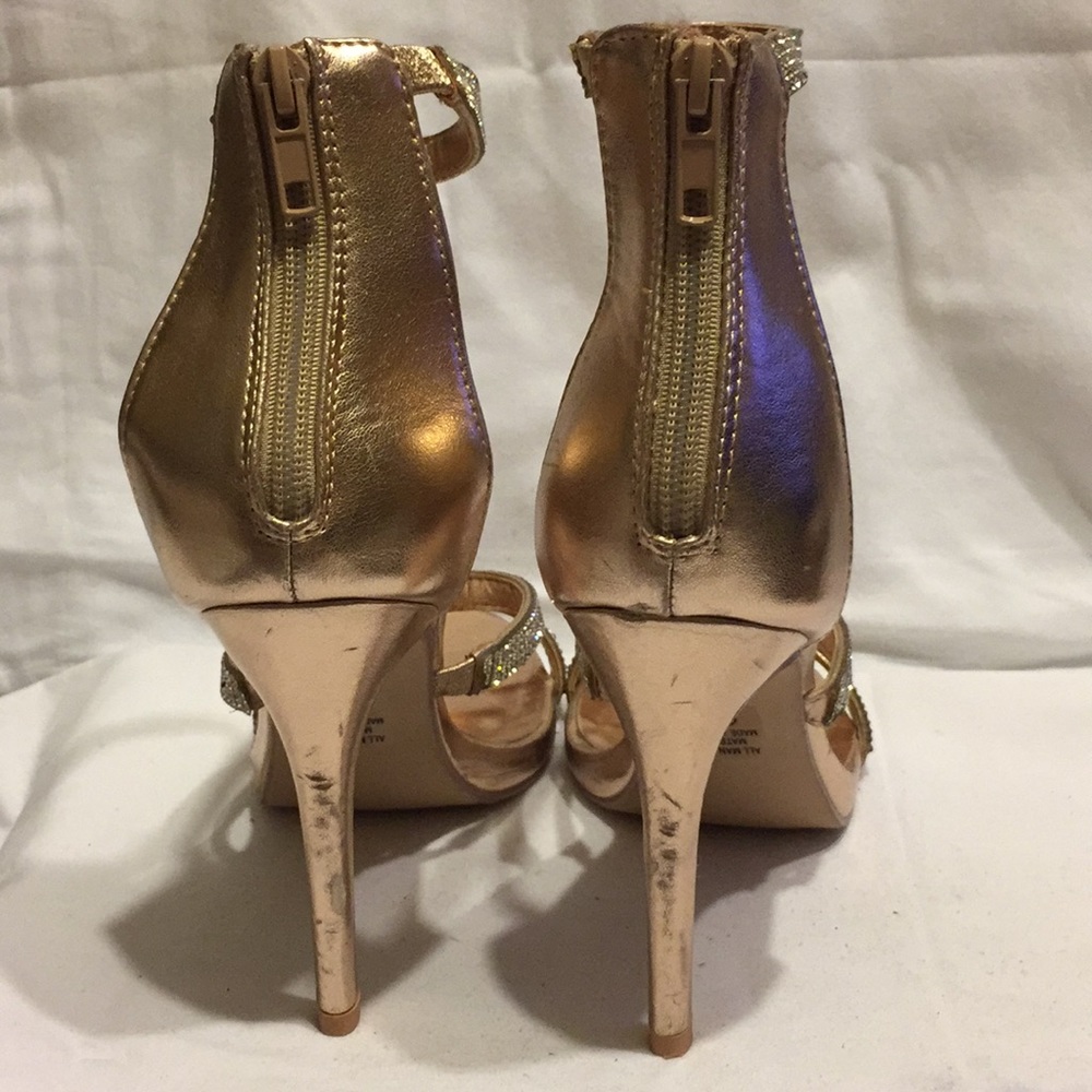 Rose Gold 3 Strap Rhinestone Heels - Picture 3 of 4